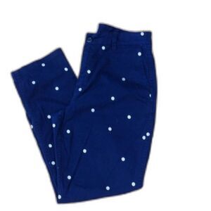 J. Crew Women's Vintage Straight Pant Polka Dot Stretch Chino Navy 28 EUC Preppy